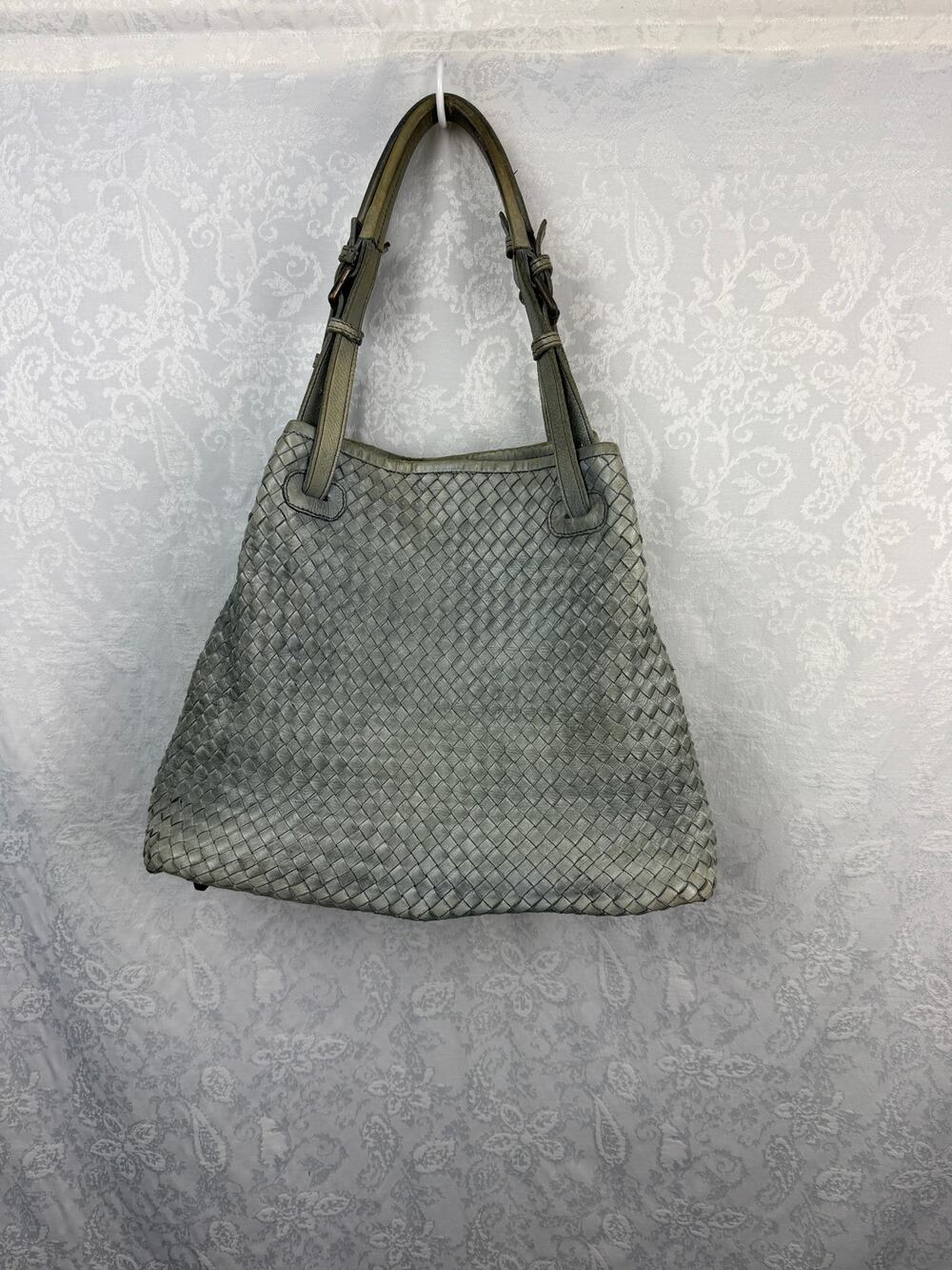 Valentina Gray Woven Genuine Leather Hobo Shoulder Bag Made in Italy